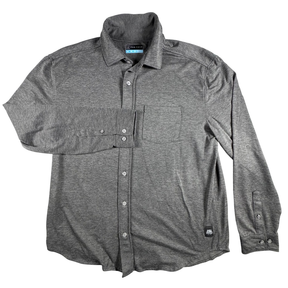 PGA Tour Button Down Shirt Mens Medium Gray Good Long Sleeve Stretch Heathered